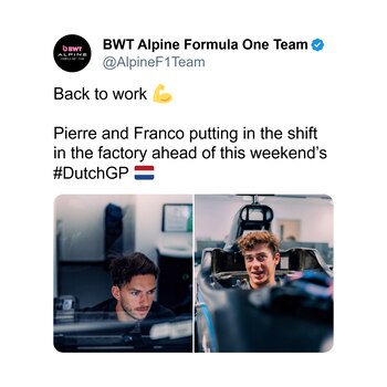 El posteo de Alpine (@AlpineF1Team)