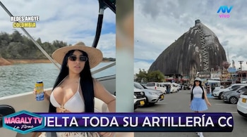 Angie Zapata y su nuevo acompañante: joven de 23 años fue detenido por presunta vinculación con banda criminal. Captura: Magaly TV La Firme.