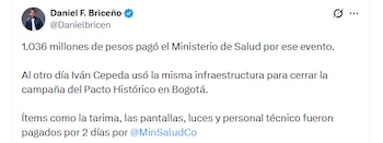 Según el exconcejal, el valor del evento alcanzó los 1.036 millones de pesos - crédito @Danielbricen/X
