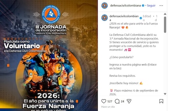 La convocatoria va hasta el domingo 6 de septiembre de 2026 - crédito @defensacivilcolombiana/IG