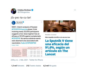 Cristina Kirchner tuit The Lancet