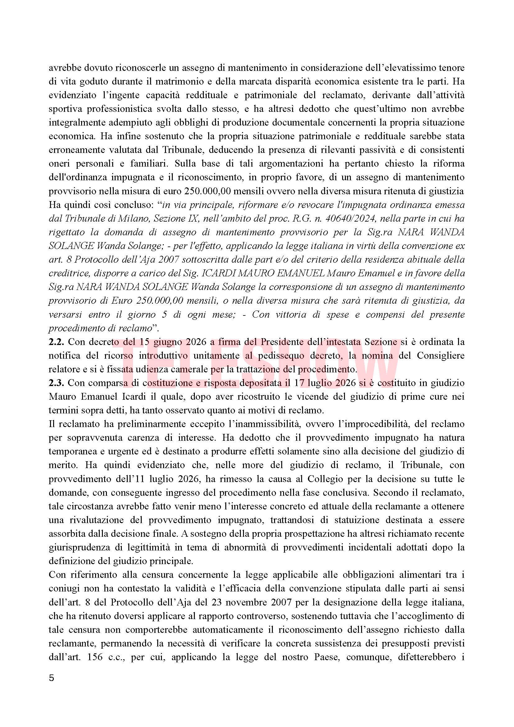 Un documento judicial del Tribunal de Milán establece una cuota de manutención provisional de 250.000 euros mensuales para Wanda Nara, a cargo de Mauro Icardi.
