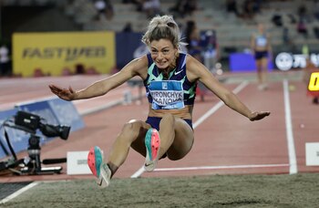 Athletics - Diamond League - Rome/Florence - 2021 Pietro Mennea Golden Gala - Stadio Luigi Ridolfi, Florence, Italy - June 10, 2021 Belarus' Nastassia Mironchyk-Ivanova in action during the women's long jump REUTERS/Ciro De Luca