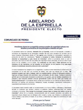 Abelardo de la Espriella convocó a una cumbre de seguridad con alcaldes y secretarios de seguridad de Colombia - crédito Defensores de la Patria