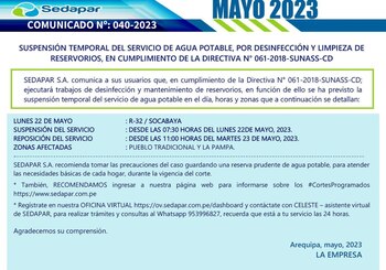 Programan corte de agua en