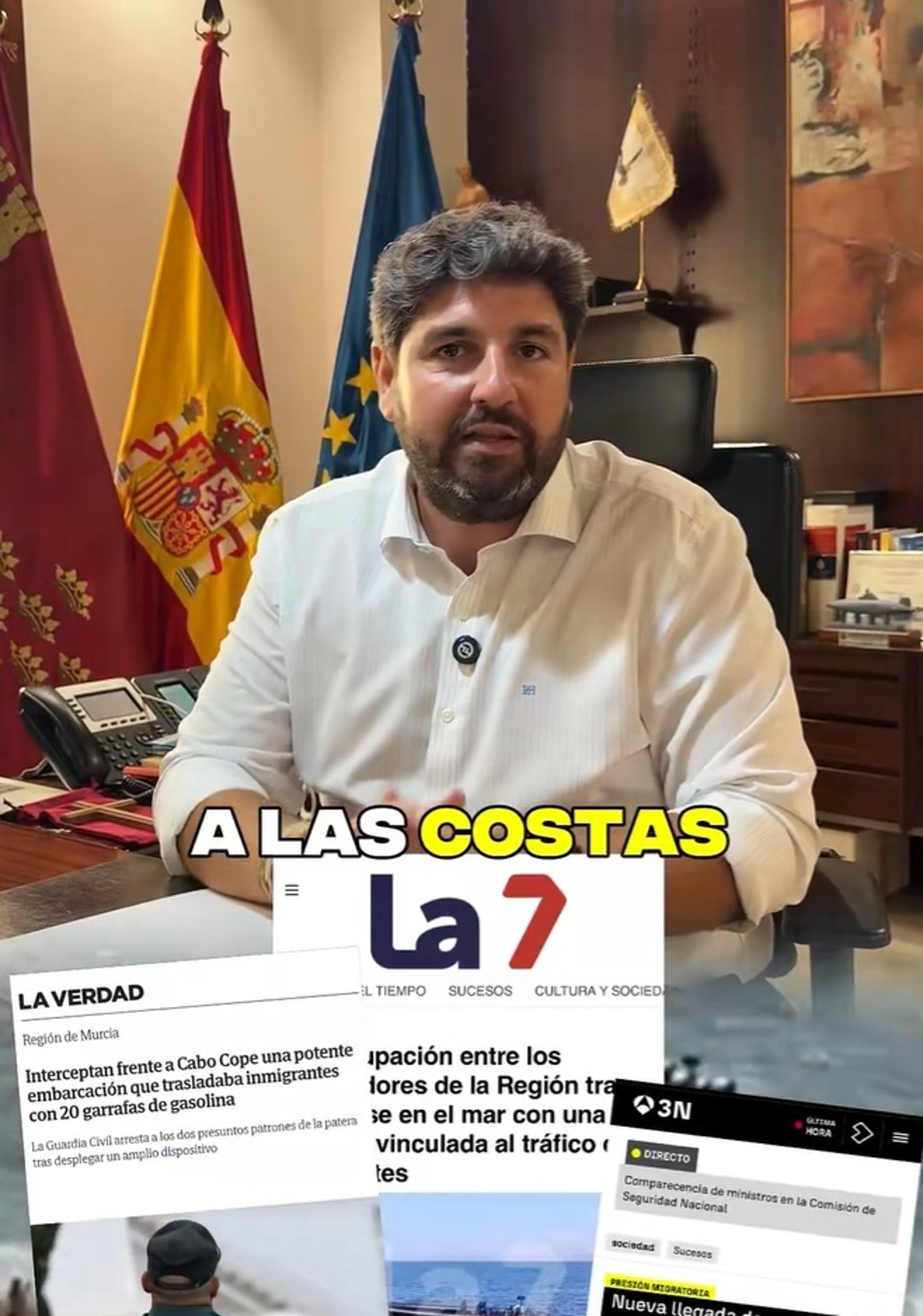 05/09/2026 Vídeo difundido por el presidente regional, Fernando López Miras, a través de sus redes sociales..
El presidente del Gobierno de la Región de Murcia, Fernando López Miras califica de