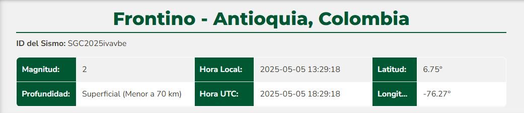 El sismo se sintió en zonas aledañas - crédito SGC