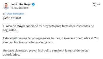 Julián Uscátegui celebró el paso de su propuesta a la realidad - crédito @JulUscategui/X