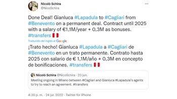 Información de periodista italiano sobre