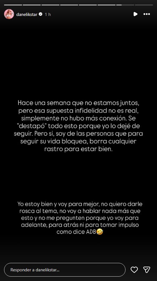 Danelik fue la encargada de anunciar la separación en redes sociales