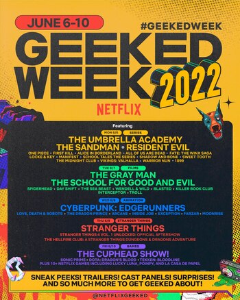 Cartelera de anuncios de la "Semana geek" de Netflix.