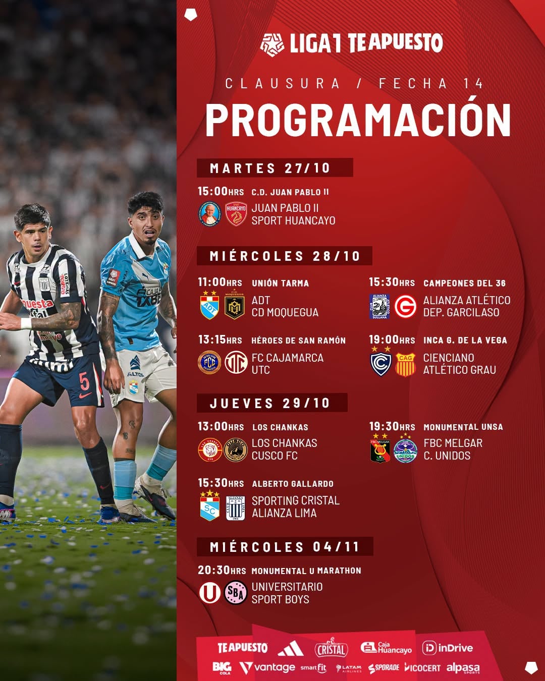 Programación de la fecha 14 del Torneo Clausura de la Liga 1 2026. - créditos: Liga 1