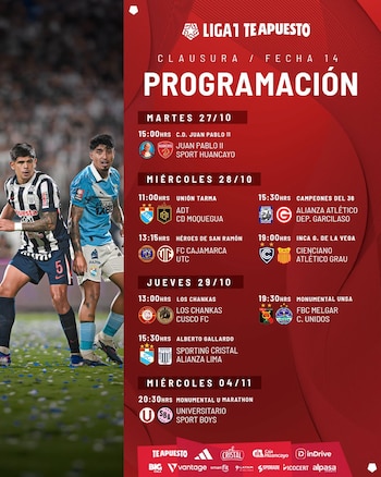 Programación de la fecha 14 del Torneo Clausura de la Liga 1 2026. - créditos: Liga 1