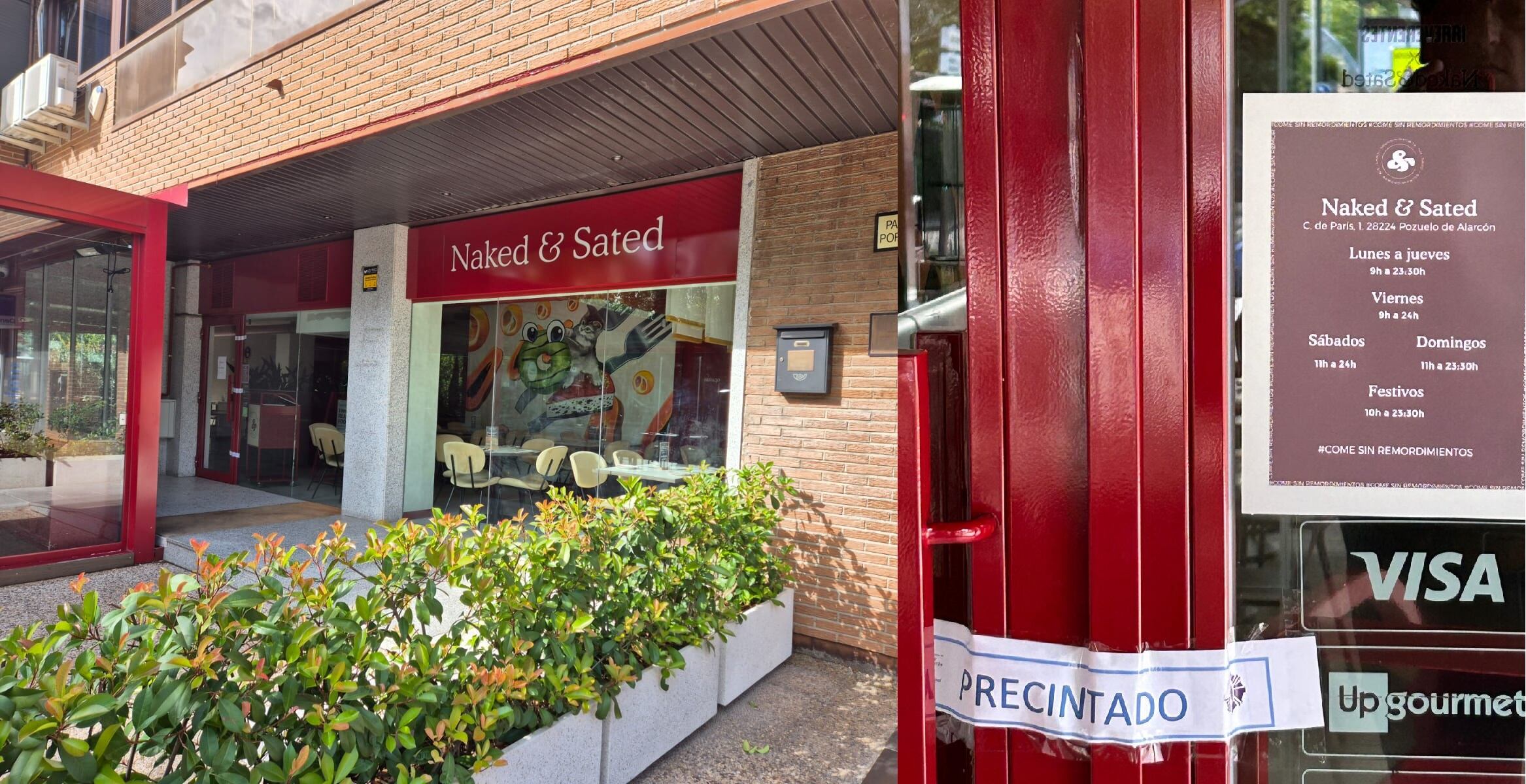 El local de Naked & Sated en Pozuelo con el cartel de precintado