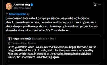 Captura de pantalla de una publicación en la red social X que cita un mensaje atribuido a Jorge Taiana