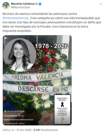 Mauricio Cárdenas exigió a la Fiscalía investigar amenazas y pidió “cero tolerancia” ante la violencia política - crédito @MauricioCard/X