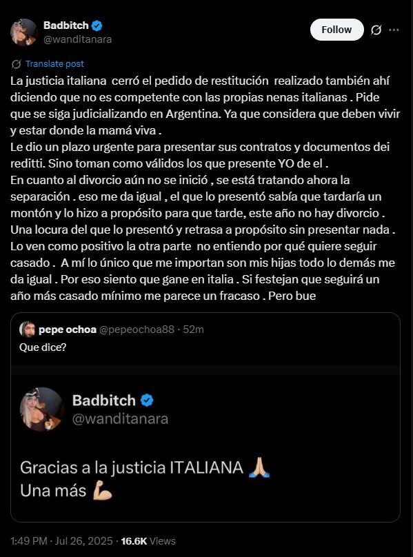 El mensaje que escribió y luego borró