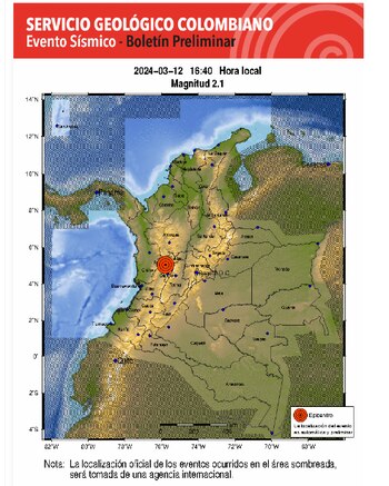 Sismo en Belalcazar, Caldas - crédito Servicio Geológico Colombiano