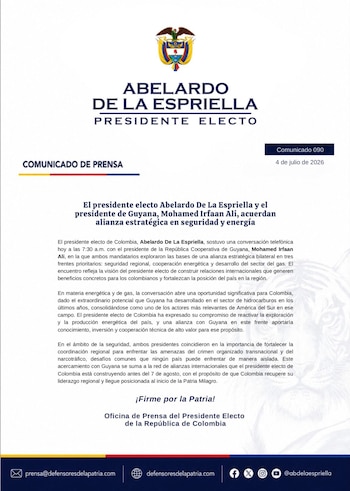 El programa del ganador de las elecciones presidenciales incluye construir relaciones internacionales para que Colombia recupere su liderazgo regional - crédito Prensa Abelardo de la Espriella