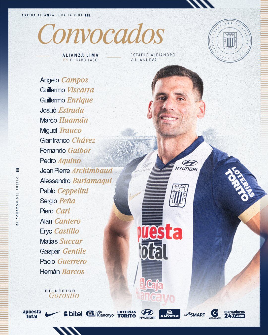 Convocados de Alianza Lima para enfrentar a Deportivo Garcilaso por el Torneo Clausura 2025