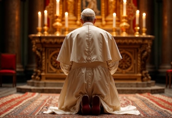 Un religioso de rodillas en