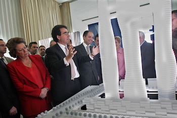 Camps, Barberá y Calatrava ante el proyecto de las tres torres de Valencia.