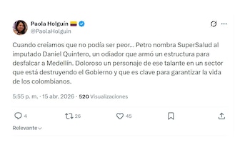 Paola Holguín sobre la designación de Daniel Quintero como nuevo superintendente de Salud