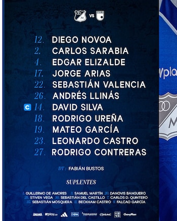 Millonarios titular para enfrentar o Santa Fe - crédito Millonarios FC