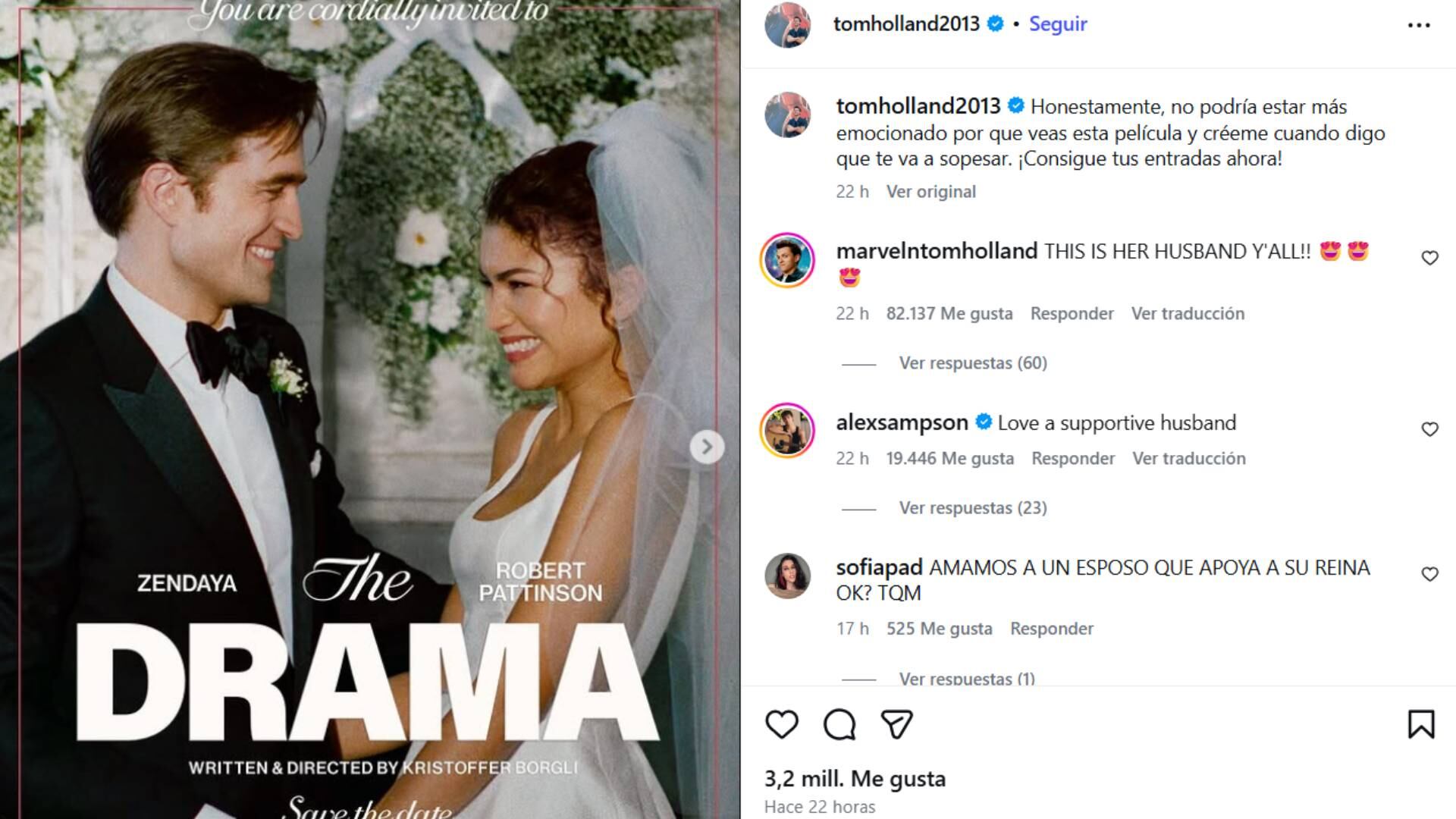 El artista británico invitó a sus seguidores en redes sociales a ver en el cine la nueva película de su pareja (Instagram/@tomholland2013)