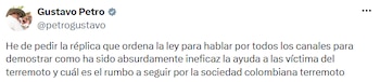 El expresidente anunció que solicitará el derecho a réplica para exponer sus cuestionamientos sobre la atención a las víctimas. - crédito @petrogustavo/X