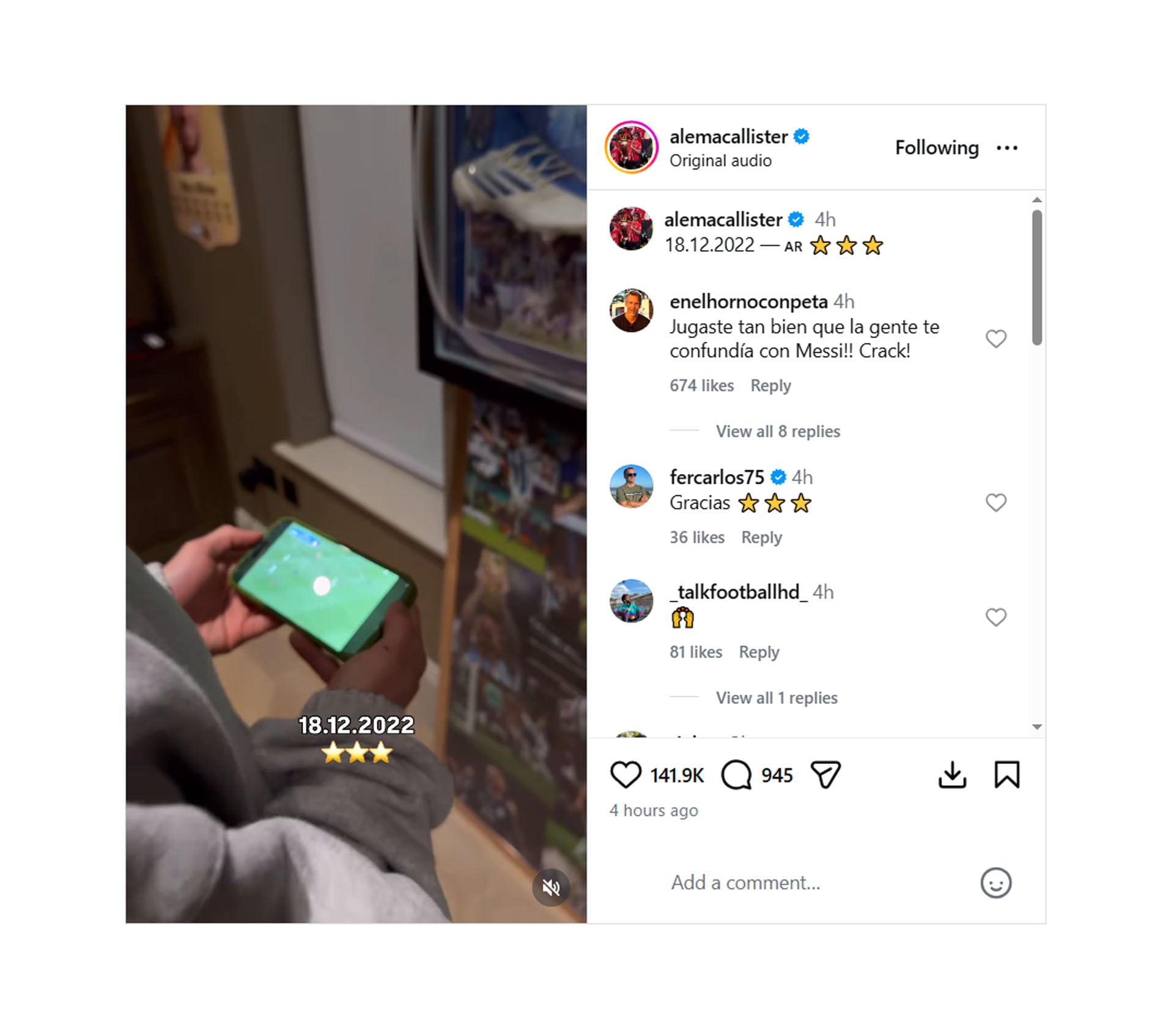 El video que subió Alexis Mac Allister por el tercer aniversario de Qatar 2022