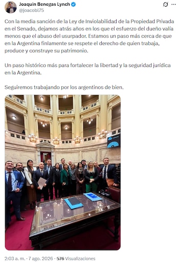 Benegas Lynch celebró la media sanción junto con una foto del bloque libertario