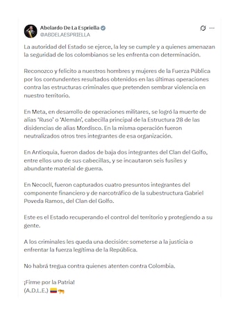 Abelardo de la Espriella entregó balance operacional de las tropas
