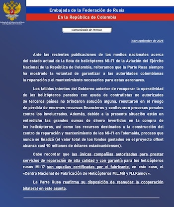 Comunicado de la embajada rusa en Colombia