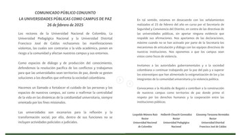 Comunicado de la Universidad Nacional,