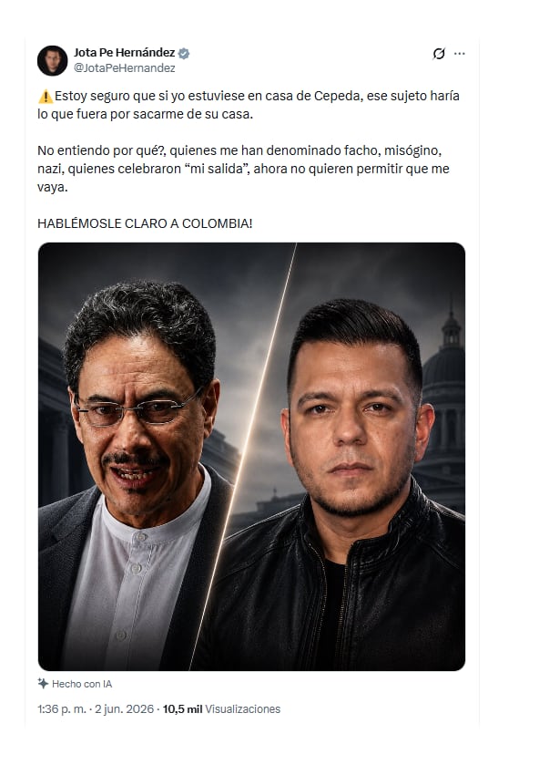 Con este mensaje en X, el senador Jota Pe Hernández denunció trabas para irse de la Alianza Verde, que le había aprobado el proceso de escisión - crédito @JotaPeHernandez/X