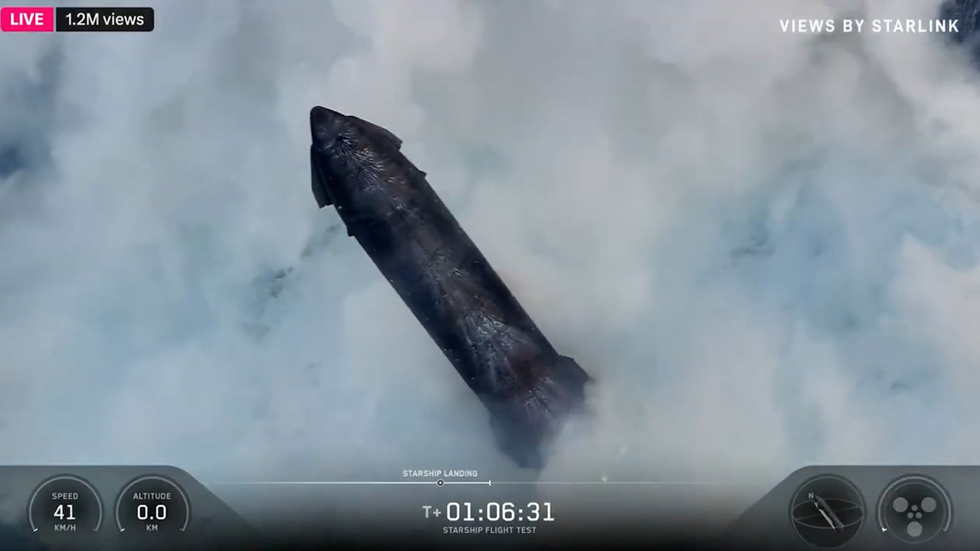 El prototipo Starship de SpaceX, capturado en una captura de pantalla de transmisión en vivo