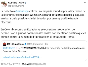 Gustavo Petro denunció una supuesta persecución política en Ecuador tras detención de Luisa González - @petrogustavo/X