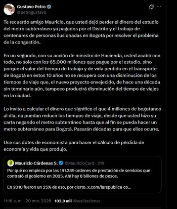 Petro recordó a Mauricio Cárdenas