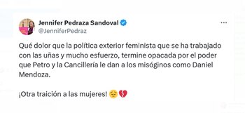 La congresista Jennifer Pedraza mostrpo su rechazo a los mensajes ofensivos del abogado Daniel Mendoza, luego de que se anunciara que podría ser embajador de Colombia en Tailandia - crédito @JenniferPedraz/X