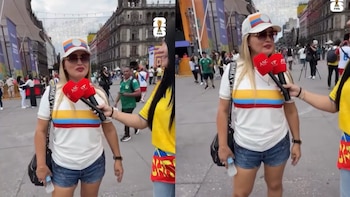 En Ciudad de México, una hincha colombiana se volvió viral por sus respuestas desconcertantes durante una entrevista, en la que confundió el rival y hasta los goleadores del partido - crédito captura de pantalla @somosvssports/ TikTok