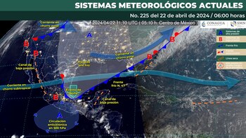 Mapa de los sistemas meteorológicos que influirán en el clima de México para este lunes 22 de abril