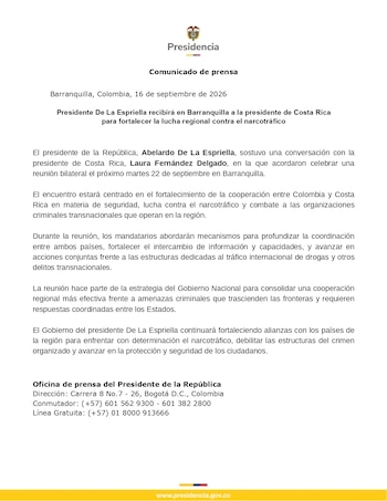 Colombia y Costa Rica buscarán definir mecanismos de cooperación en seguridad, intercambio de información y fortalecimiento institucional frente a delitos transnacionales - crédito Presidencia