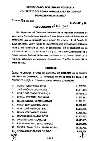 Son 30 los generales de