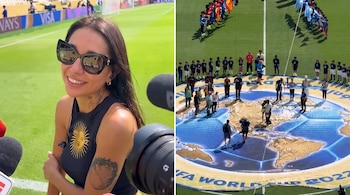 María Becerra en la prueba de sonido para cantar el Himno Nacional en la final del mundo (Instagram)