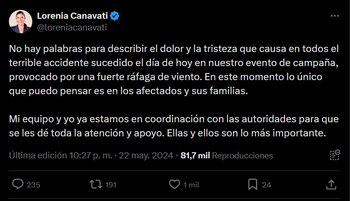 Publicación tras la tragedia foto:@loreniacanavati