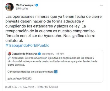 Minería: anuncio de la premier