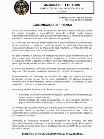 El comunicado de la Armada