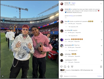 La estrella juvenil Lamine Yamal participó en el festejo a pesar de su lesión, compartiendo el momento con Lit Killah