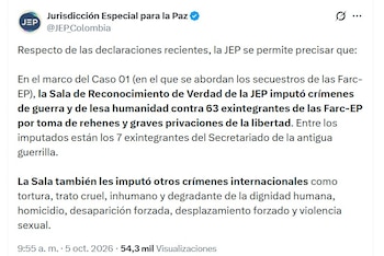 La JEP aclaró que la existencia de una directriz interna sobre el “buen trato” no implica que esta haya sido aplicada efectivamente en los campamentos - crédito @JEP_Colombia/X